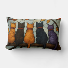 Five Cats on a Tree Branch Stained Glass Style Lumbarkudde
