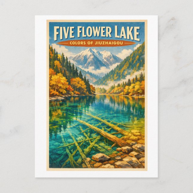 Five Flower Lake , Jiuzhaigou, China travel Vykort (Framsida)