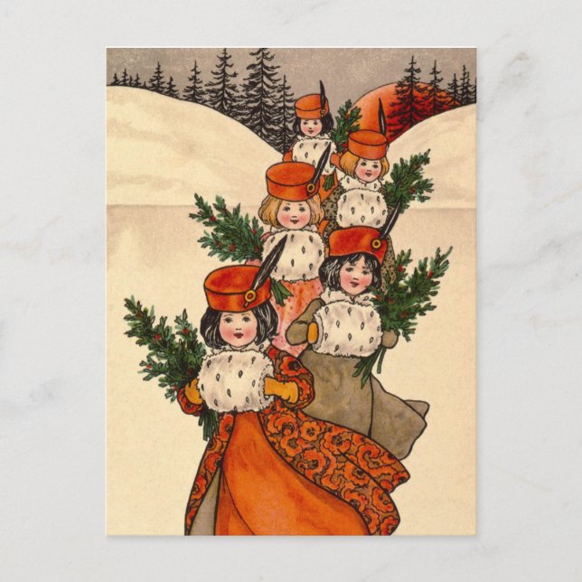 Five Girls With Furry Muffs - Florence Hardy Vykort (Framsida)