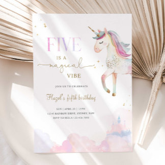 Five Is A Magical Vibe Unicorn Birthday Party Inbjudningar
