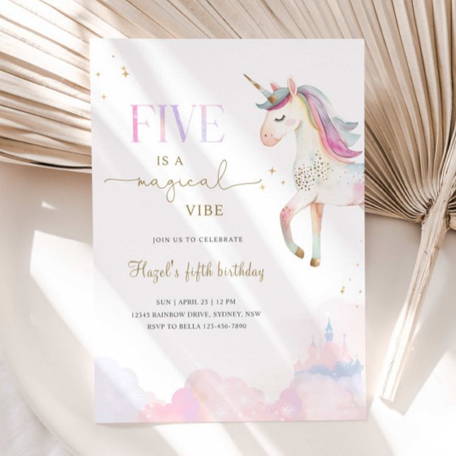 Five Is A Magical Vibe Unicorn Birthday Party Inbjudningar (Skapare uppladdad)