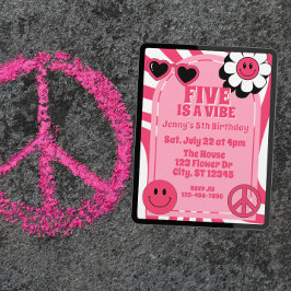 Five is a Vibe, pink retro 5th Birthday Inbjudningar