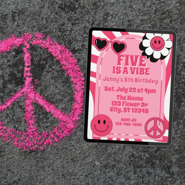 Five is a Vibe, pink retro 5th Birthday Inbjudningar (Skapare uppladdad)