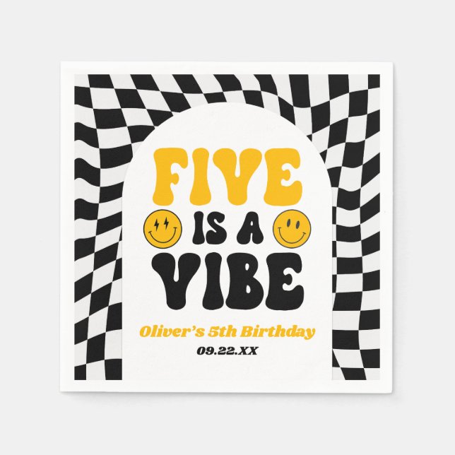 Five Is A Vibe Retro Fifth 5th Birthday Party Pappersservett (Framsidan)
