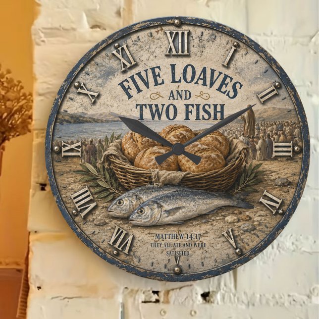 Five Loaves and Two Fish Bible Christ Stor Klocka (Skapare uppladdad)