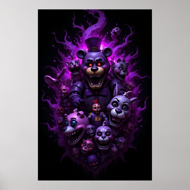 Five Nights at Freddys Animatronics with Purple  Poster (Framsidan)