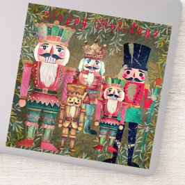 Five Nutcrackers Happy Holidays Colorful Klistermärken