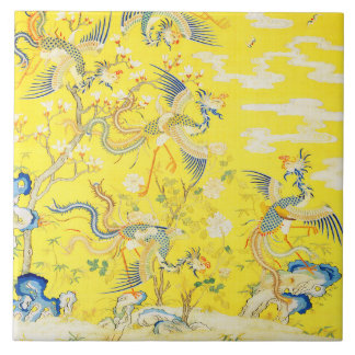 Five Phoenixes in Garden Chinese Yellow Floral Kakelplatta