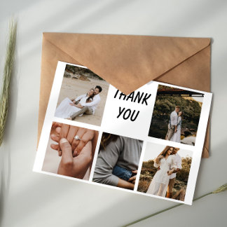 Five Photo Collage Wedding Thank You Anteckningskort