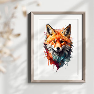 Fix Fox Beauty Watercolor Animal Wall Art Poster