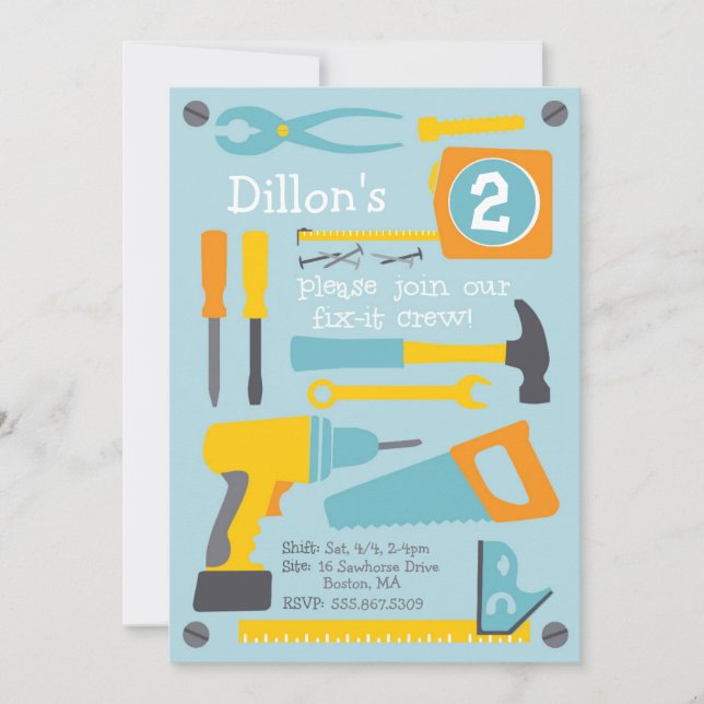 Fix-it-gängets födelsedagsfest-inbjudan inbjudningar (Framsida)