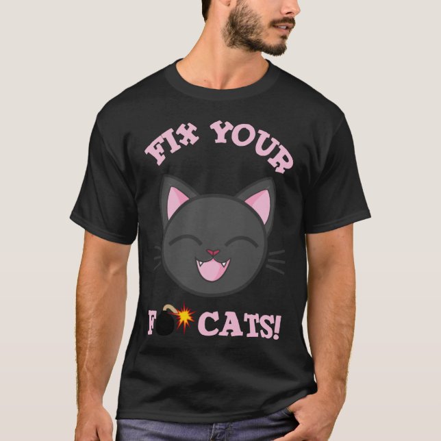 Fixa Dina F Bomb Katter  Kittel T Shirt (Framsida)