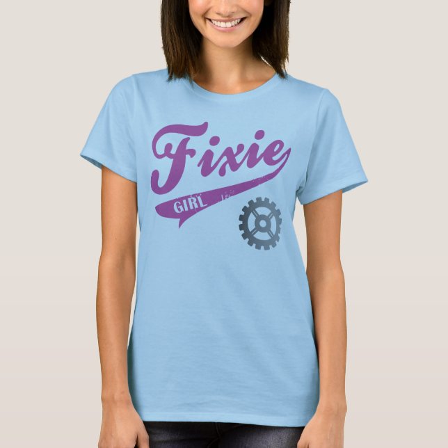 Fixie Girl, Bike Design Rosa/grått T-shirt (Framsida)