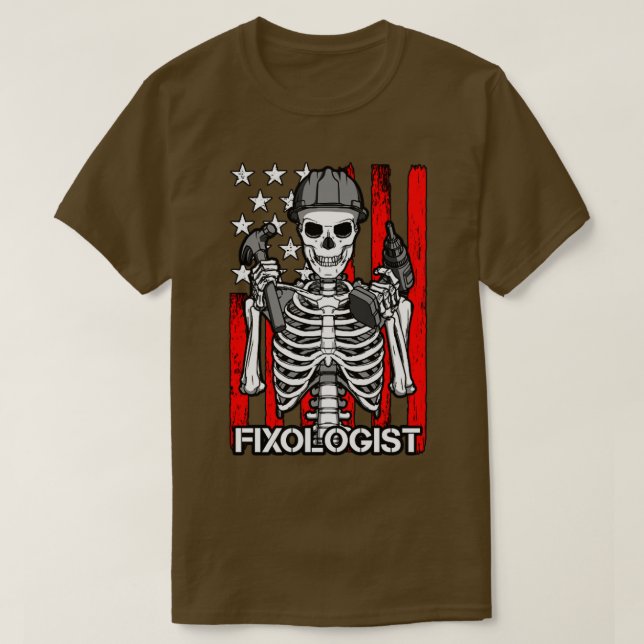 Fixolog Gothic Skeleton USA flagga Woodworking Ca T Shirt (Design framsida)