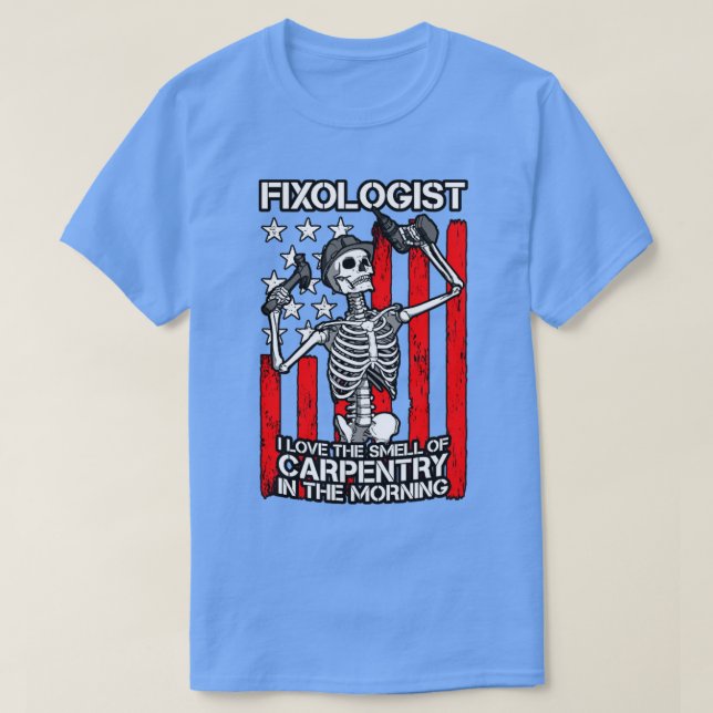 Fixolog Gothic Skeleton USA flagga Woodworking Ca T Shirt (Design framsida)