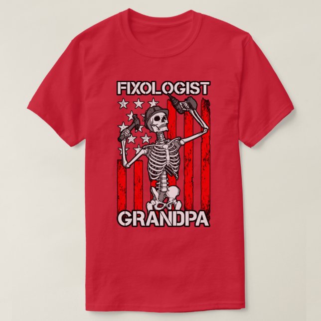 Fixolog Grandpa Skeleton USA flagga Woodworking C T Shirt (Design framsida)