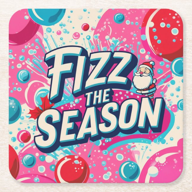 Fizz the Season Playful Christmas Coaster Underlägg Papper Kvadrat (Framsidan)