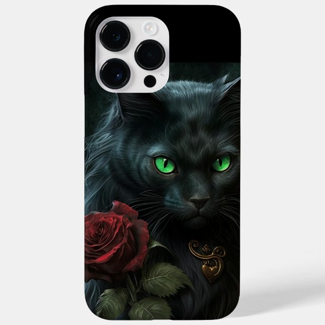 FJÄCKVATTENFÄRGSVART KATT MED ETT ENSKILT RÖD ROS (Baksida)