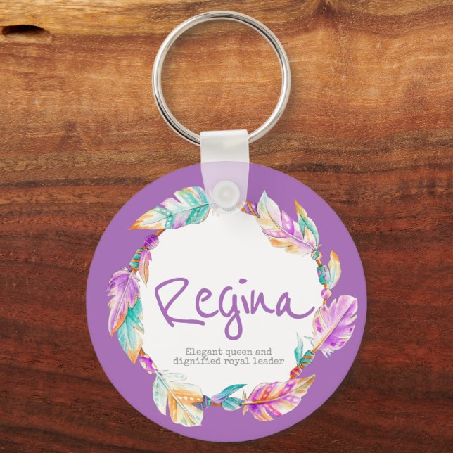 Fjäder akvarell namn betyder akva Regina Nyckelring (Framsida)
