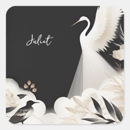 Fjäder Asiatisk Himmel Moln Trana Rolig Bröllopsdu Fyrkantigt Klistermärke