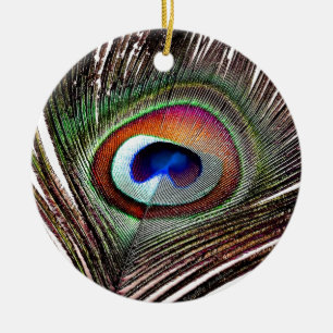 Fjäder av färgad kopparpeacock julgransprydnad keramik