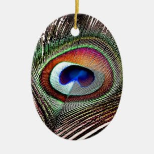 Fjäder av färgad kopparpeacock julgransprydnad keramik