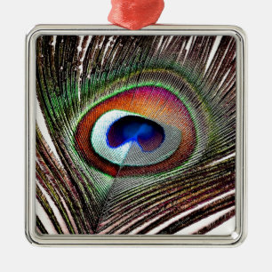 Fjäder av färgad kopparpeacock julgransprydnad metall