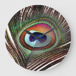 Fjäder av färgad kopparpeacock stor klocka