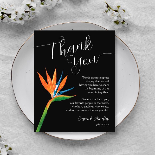 Fjäder av paradise Blommigt Wedding Reception Plat Tack Kort (Bird of Paradise Floral Wedding Reception Plate Thank You Cards)