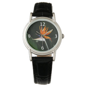 Fjäder från Paradise Orange Tropical Flower Armbandsur
