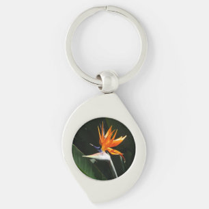 Fjäder från Paradise Orange Tropical Flower Swirl Silverfärgad Nyckelring