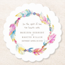 Fjäder och pärlor andeboho bröllop underlägg