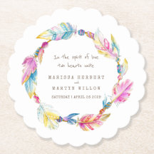 Fjäder och pärlor andeboho bröllop underlägg