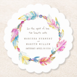 Fjäder och pärlor andeboho bröllop underlägg papper