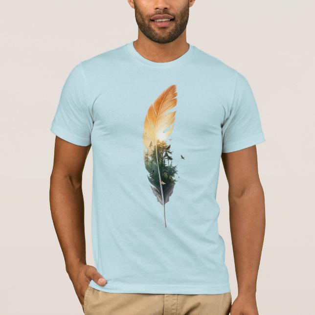 Fjäder Skog Solnedgång Dubbel Exponering T-Shirt (Framsida)