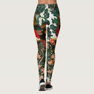 Fjäderämnen i Snö, Gräs Träd,Ro,japansk Blommigt Leggings