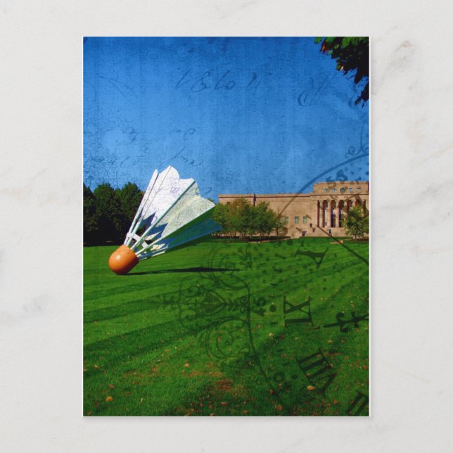 Fjäderboll på gräsmattan vykort (Framsida)