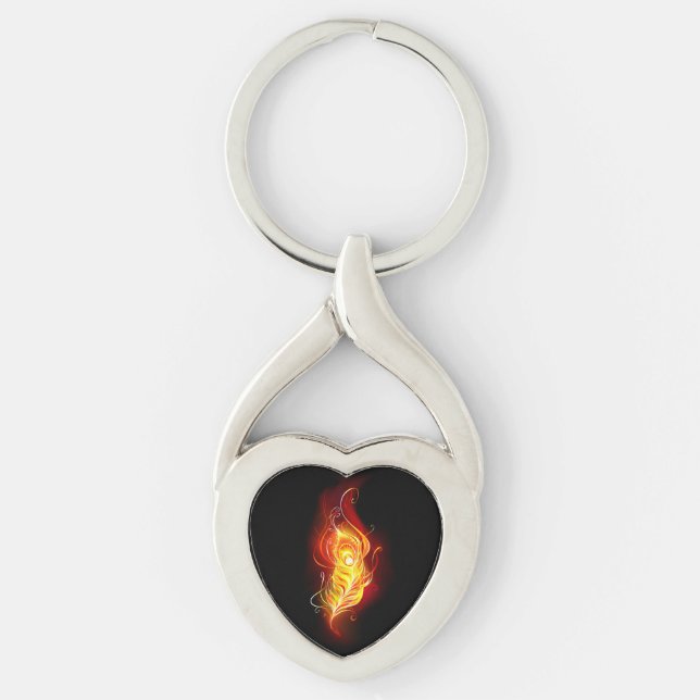 Fjäderfä av brandboskap twisted heart silverfärgad nyckelring (Framsidan)