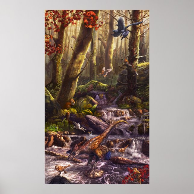 Fjäderfä dinosaurier från Tidigt, China av matrest Poster (Framsidan)