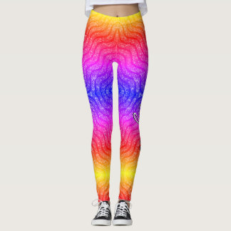 Fjäderfä Glitter mönster bas rosa blå gult röd Leggings