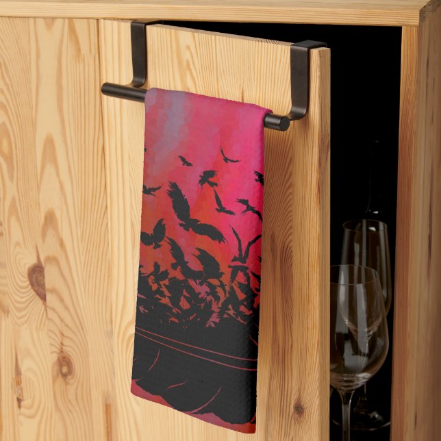 Fjäderfä, Kråkor, svarta fåglar och raperier Kökshandduk (Thirds Fold)