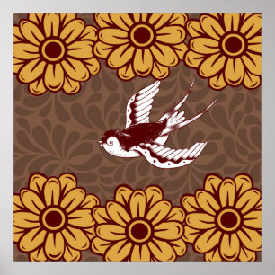 Fjäderfä med blommor, skademönster poster