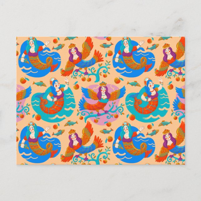 Fjäderfä och sjöjungfruar vykort (Framsida)