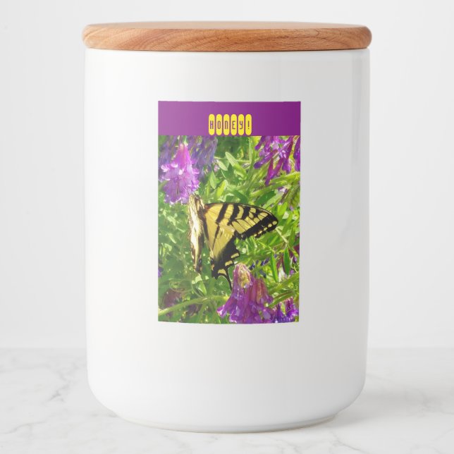 Fjäderfä på Lila blommor. Anpassade Mat Etikett (Framsida)