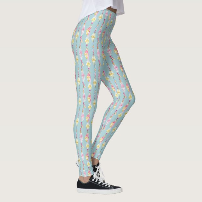Fjäderfä pärlor vattenfärg art boho mönster leggin leggings (Höger)
