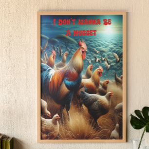 Fjäderfä Spelning: Chickens Roaming i Meadow Poster
