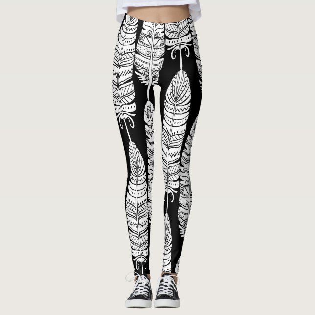 Fjäderfä: svart och vit mönster leggings (Framsida)