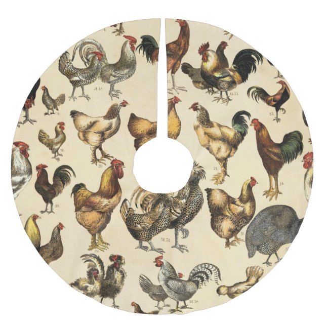 Fjäderfä Tupp och Hen Art Julgransmatta Borstad Polyester (Framsidan)