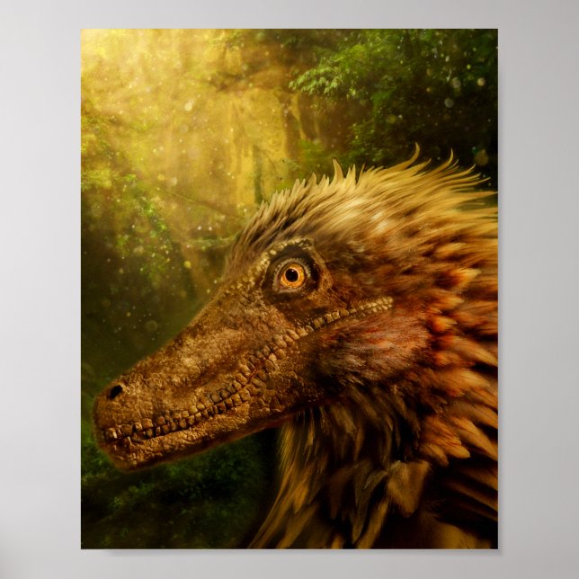 Fjäderfä Velociraptor Dinosaur Poster (Framsidan)