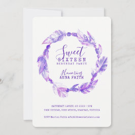 Fjäderfäers vattenfärgslila för sweet sixteen inbjudningar